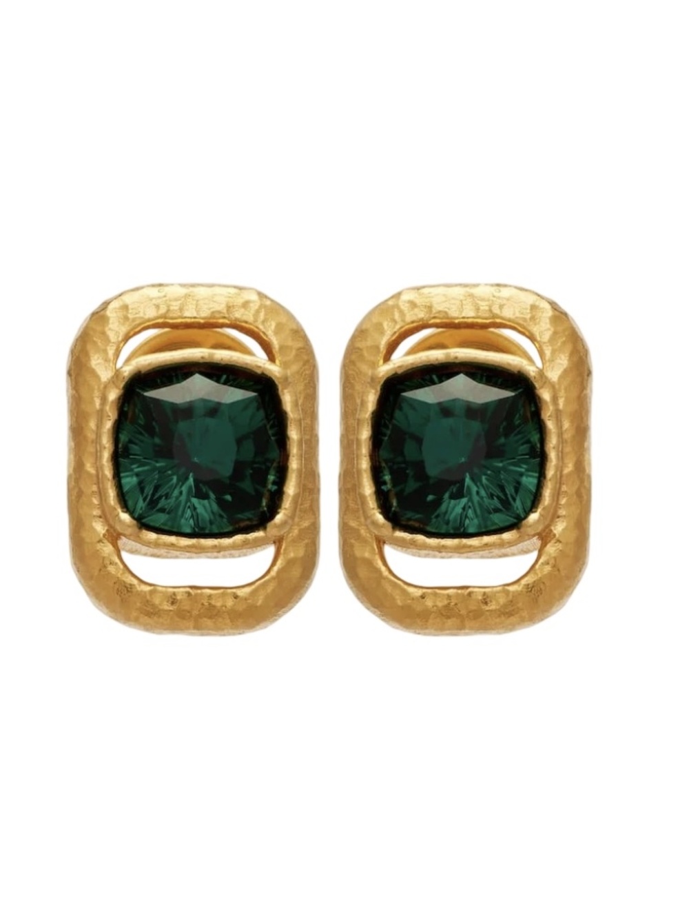 OSCAR DE LA RENTA • Emerald Crystal Embellished Gold Hammered Earrings